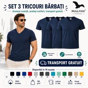 Set 3 Tricouri Bărbați cu Guler în V Malfini 146, Premium, 100% Bumbac, Slim Fit, Transport Gratuit - Img 9