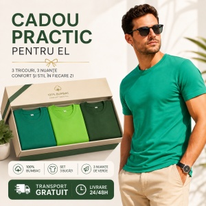 Set 3 tricouri bumbac 100% calitate simplu clasic pentru barbati, trei nuante de verde - Img 10