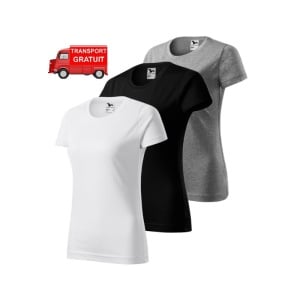 Set 3 tricouri clasice simple dama bumbac 100%, casual pentru femei, alb, negru, gri inchis 134 - Img 1