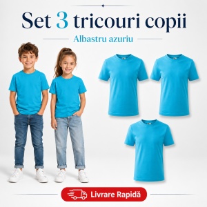 Set 3 Tricouri Copii din Bumbac 100% – Mânecă Scurtă, 35 Culori, Fete și Băieți - Img 9