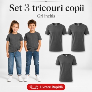 Set 3 Tricouri Copii din Bumbac 100% – Mânecă Scurtă, 35 Culori, Fete și Băieți - Img 19