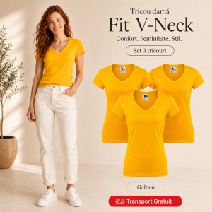 Set 3 Tricouri Damă Malfini Fit V-Neck 162 – 100% Bumbac, Croială Cambrată, Guler în V, 13 Culori - Img 20
