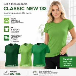 Set 3 tricouri dama simple bumbac 100%, casual clasic pentru femei verde mediu, verde mar, verde sticla 133 - Img 7