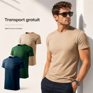 Set 3 tricouri de barbati, Malfini, Elegant Casual, Albastru marin/Verde sticla/Nisip