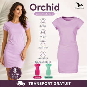Set 3 Tricouri Lungi Damă Tip Rochie Freedom 178 – Bumbac, Croială Lejeră, Purpuriu, Orchid, Verde Mentă, XS–2XL - Img 5