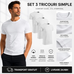 Set 3 Tricouri pentru Bărbați, Alb | Bumbac 100% - P73 - Img 10