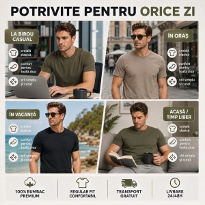 Set 3 Tricouri pentru Bărbați | Army, Kaki Deschis, Negru | Marimi Mari - Img 6