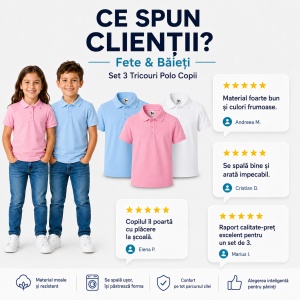 Set 3 Tricouri Polo Copii – Pentru Fete și Băieți, Ideale pentru Școală - Img 5