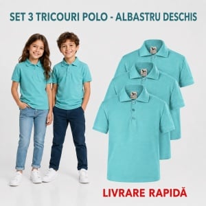 Set 3 tricouri polo copii, fete și băieți, 65% bumbac, 200 g/mp, aceeași culoare - Img 16