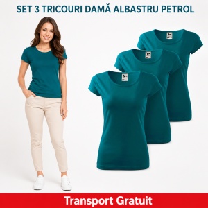 Set 3 tricouri simple dama bumbac 100%, Elegant casual cu decolteu femei, 122 - Img 16