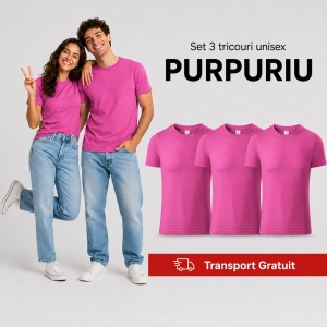 Set 3 tricouri unisex damă și bărbat, 100% bumbac, aceeași culoare, 22 nuanțe disponibile - Img 27