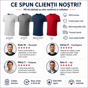 Set 4 Tricouri Bărbați 100% Bumbac Basic – Alb, Gri Închis, Albastru Închis și Gri Deschis | S-3XL - Img 6