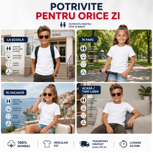 Set 5 Tricouri Albe Copii | Bumbac 100% Calitate Superioară - Img 10