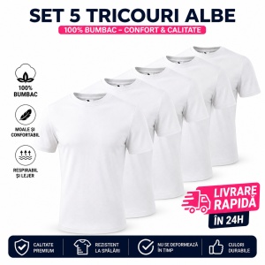 Set 5 Tricouri Albe Copii din Bumbac 100% pentru fete și băieți - Img 6