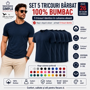 Set 5 Tricouri Bărbat în Aceeași Nuanță, 100% Bumbac, 145 g/m², Guler Rotund, 26 Culori, Mărimi S–3XL - Img 6