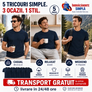 Set 5 Tricouri Bărbați Albastru Marin – 100% Bumbac, Regular Fit, XS–5XL - Img 6