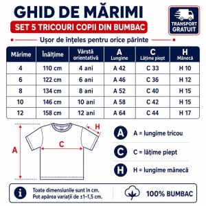 Set 5 tricouri copii din bumbac 100% – fete și băieți, 33 nuanțe disponibile - Img 4