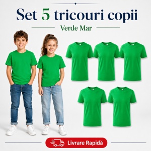 Set 5 Tricouri Copii din Bumbac 100% – Mânecă Scurtă, 33 Nuanțe, Fete și Băieți - Img 37