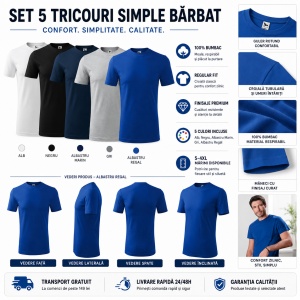 Set 5 tricouri din Bumbac 100% pentru barbati, multicolor, 132-MixColor- Marimi Mari - Img 3