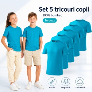 Set 5 Tricouri pentru copii turcoaz P72 - Img 7