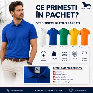 Set 5 tricouri POLO pentru barbati,100% Bumbac, 215 - Img 2
