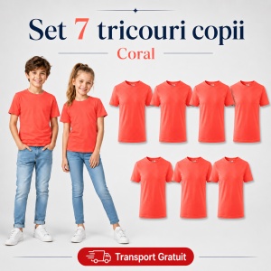 Set 7 Tricouri Copii din Bumbac 100% – Mânecă Scurtă, 33 Nuanțe, Fete și Băieți - Img 15