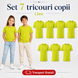 Set 7 Tricouri Copii din Bumbac 100% – Mânecă Scurtă, 33 Nuanțe, Fete și Băieți - Img 25