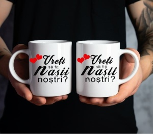 Set cadou 2 cani personalizate cu Vreti sa fiti Nasii nostrii? - Img 2