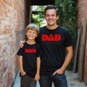 Set de două tricouri personalizate cu inscripția "Son-Dad"