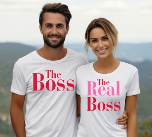 Set doua tricouri personalizate pentru cuplu The boss & The Real Boss