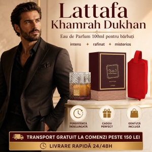 Set parfum Lattafa Khamrah Dukhan 100ml, parfum Arabesc, Barbati, Gentuta cosmetice