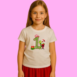Tricou 1 Numar Craciun Cu Mos Si Spiridus Verde, din bumbac 100% Copii | Dama | Barbat - Img 2
