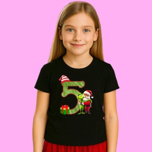 Tricou 5 Numar Craciun Cu Mos Si Spiridus Verde, din bumbac 100% Copii | Dama | Barbat