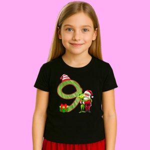 Tricou 9 Numar Craciun Cu Mos Si Spiridus Verde, din bumbac 100% Copii | Dama | Barbat - Img 3