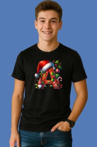 Tricou A Litere Craciun Cu Spiridus Si Caciula Mos, din bumbac 100% Copii | Dama | Barbat - Img 3