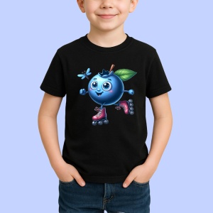 Tricou Afine amuzant de vara pe role, Fructe, Copii | Dama, culoare negru
