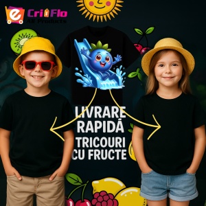 Tricou Afine amuzant de vara pe topogan, Fructe, Copii | Dama, culoare negru - Img 6