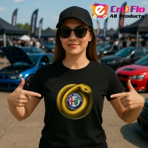 Tricou Alfa Romeo Sarpe Galben Asteptand Sa Atace | Unisex Dama si Barbat - Img 2