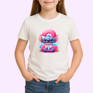 Tricou Alfabet Cifra 2 cu Stitch Roz fericit, explozie de culori, Alb, Unisex Dama si Barbat | Copii - Img 2