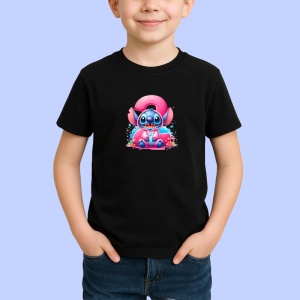 Tricou Alfabet Cifra 2 cu Stitch Roz fericit, explozie de culori, Negru, Unisex Dama si Barbat | Copii - Img 2