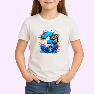 Tricou Alfabet Cifra 3 cu Lilo si Stitch albastru, veselie mare, Alb, Unisex Dama si Barbat | Copii - Img 2