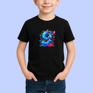 Tricou Alfabet Cifra 9 cu fluturi colorati, stele aurii, flori colorate, Negru, Unisex Dama si Barbat | Copii - Img 3