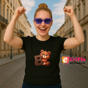 Tricou Alfabet Litera B cu animal Bear Urs, Negru, Unisex Dama si Barbat | Copii - Img 3