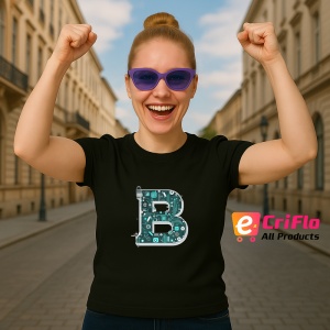 Tricou Alfabet Litera B cu circuite, cyber, tehnologie, Negru, Unisex Dama si Barbat | Copii - Img 3