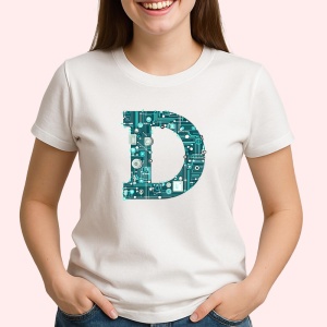 Tricou Alfabet Litera D cu circuite, cyber, tehnologie, Alb, Unisex Dama si Barbat | Copii