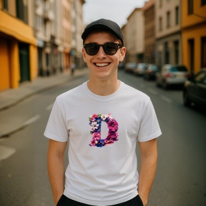 Tricou Alfabet Litera D cu flori, margarete, flori colorate, Alb, Unisex Dama si Barbat | Copii - Img 4