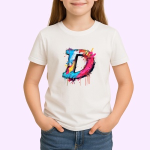 Tricou Alfabet Litera D cu graffiti, design exploziv, arta urbana, Alb, Unisex Dama si Barbat | Copii - Img 2