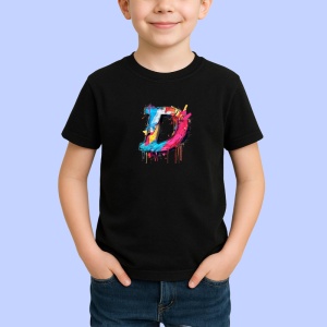 Tricou Alfabet Litera D cu graffiti, design exploziv, arta urbana, Negru, Unisex Dama si Barbat | Copii - Img 2