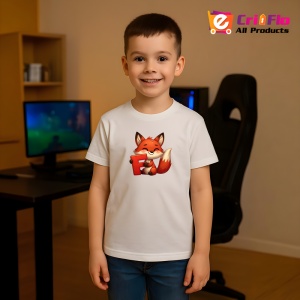Tricou Alfabet Litera F cu animal Fox Vulpe , Alb, Unisex Dama si Barbat | Copii - Img 4