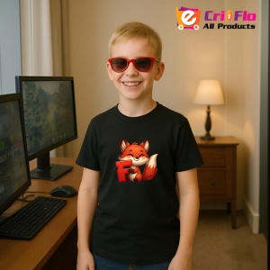 Tricou Alfabet Litera F cu animal Fox Vulpe, Negru, Unisex Dama si Barbat | Copii - Img 7